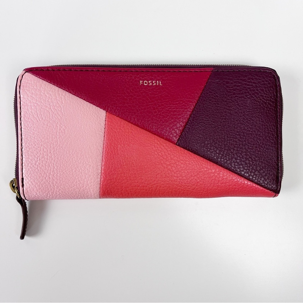 Fossil | Jayda Red Multi Faux Leather Large Zip Clutch Organizer Wallet